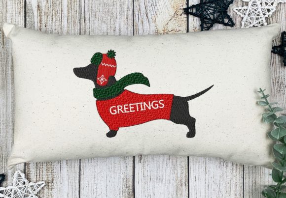 Christmas Dachshund Embroidery for Boutique Apparel