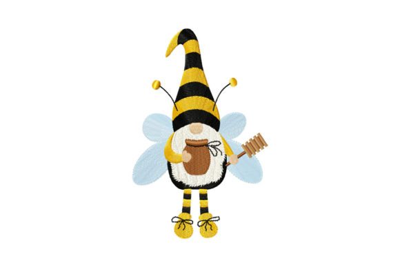 Cute Gnome Bee Embroidery Design