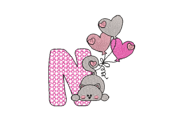 Letter N Cat Sketch: A Charming Alphabet Embroidery for Meaningful Gifts